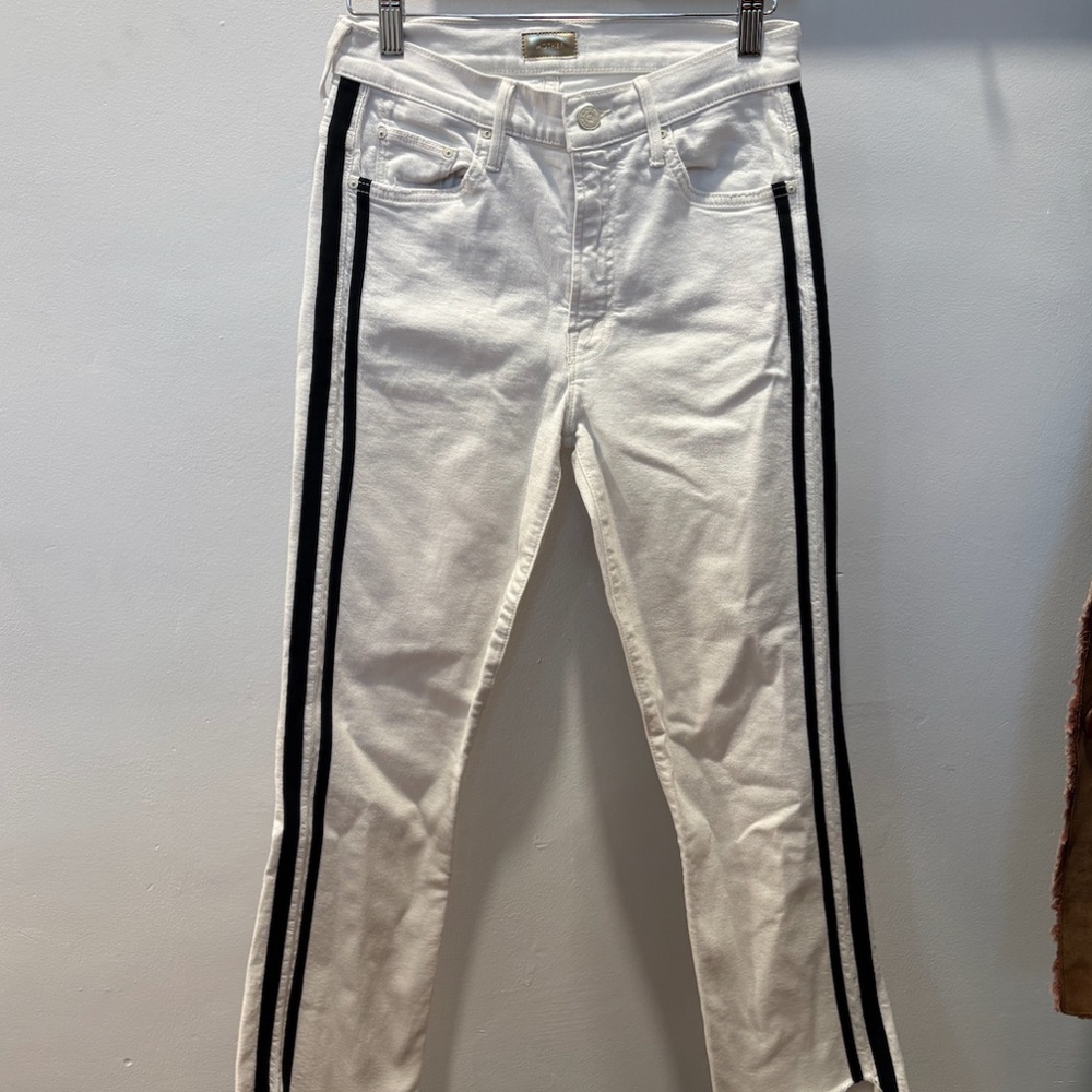 MOTHER Insider Crop Step Fray White & Black Stripe Whipping the Racer size 27
